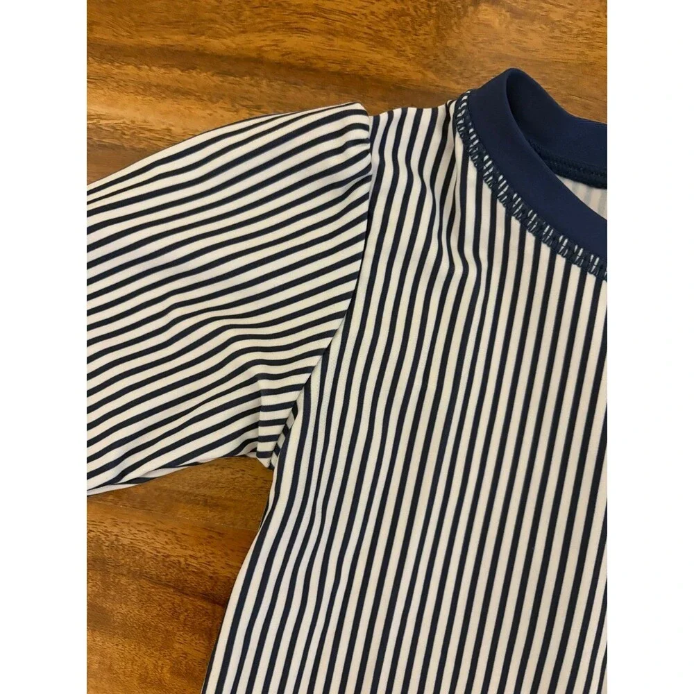 RuffleButts Long Sleeve Rash Guard Swimsuit, Navy/White, Size 2T